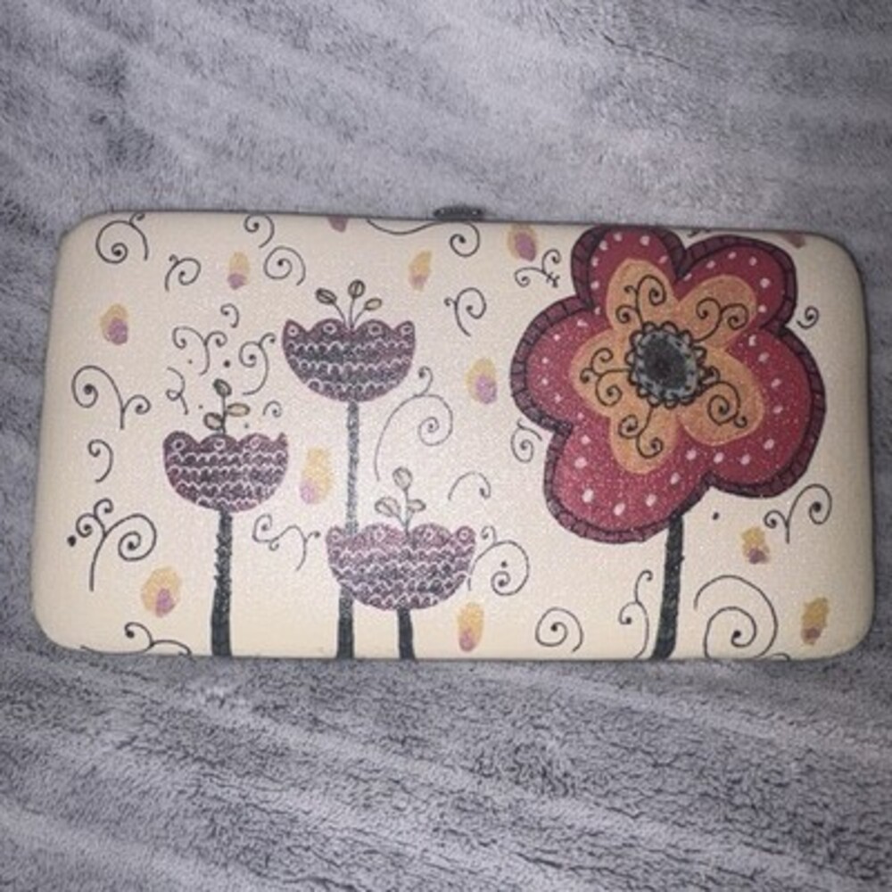 Flower & Sister Poem‎ Canvas Hard Case Wallet Clutch w Clasp